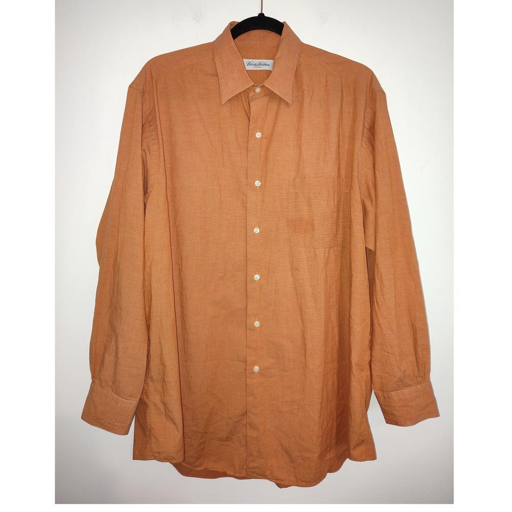 Brooks Brothers Stretch Shirt Mens 16 32/33 Burnt Orange Cotton Long Sleeve Rust